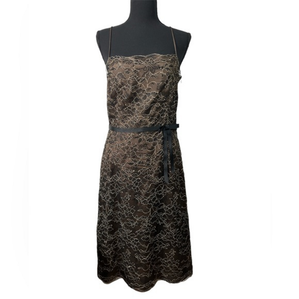 Laundry by Shelli Segal cocktail layered brown and gold lace dress‎ size 8